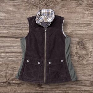 REI Women Brown Corduroy Full‎ Zip Vest Plaid Lining Pockets Size S 833463 F12